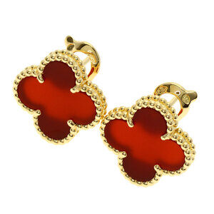 Van Cleef & Arpels Vintage Alhambra Carnelian Earrings in 18K Yellow Gold for...